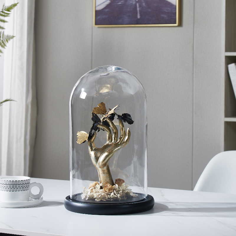 创意乐器手势蝴蝶玻璃钟罩摆件