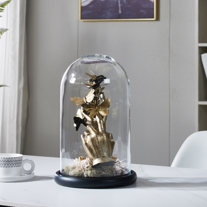 创意乐器手势蝴蝶玻璃钟罩摆件