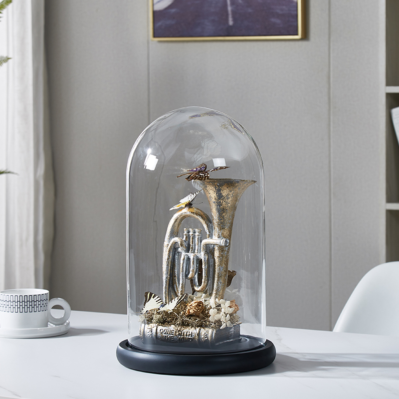 创意乐器手势蝴蝶玻璃钟罩摆件