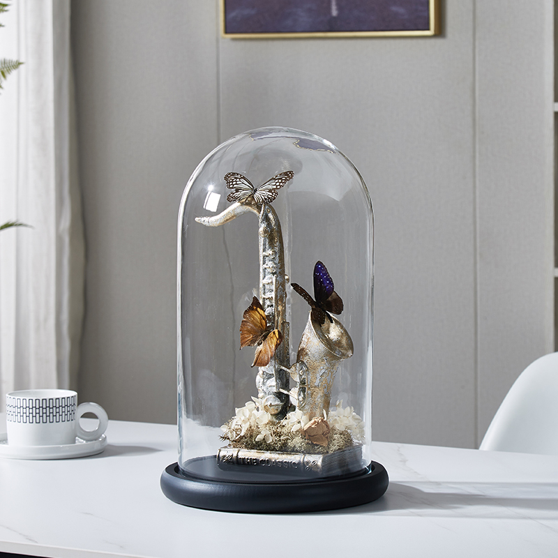 创意乐器手势蝴蝶玻璃钟罩摆件